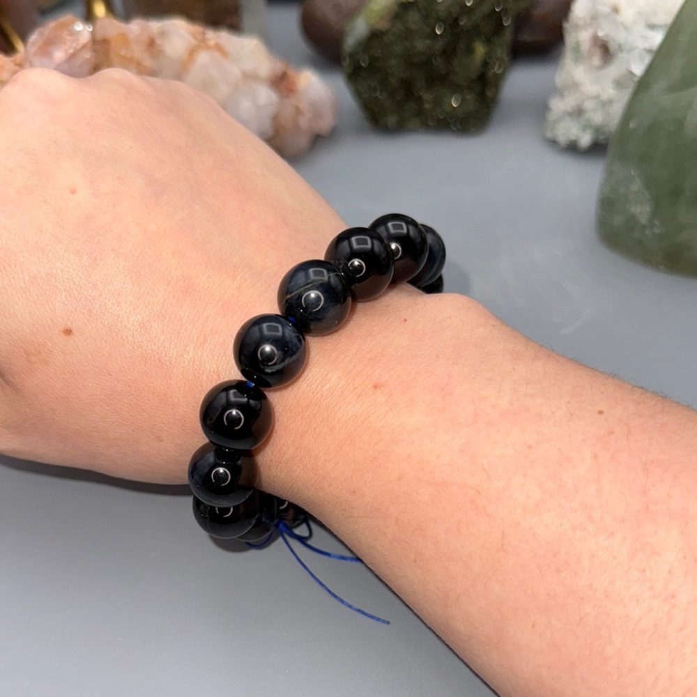 Blue Tiger Eye 14mm Men’s Beaded Bracelet - Picture 4 of 7